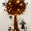Detailbild Schlummerlampe Nachtlampe Kinderlampe Wandlampe Zauberbaum mit Waldtieren Füchsen Eulen wall lamp snooze light nightlight chidren lamp magic tree with forest animals foxes owls M1267