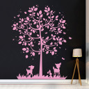 Wandtattoo Wandsticker Baum mit Reh Hasen Vögel Schmetterlinge und Punkte Wall decal tree with deer rabbits birds butterflies and dots M2126_4.jpg