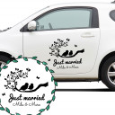 Autoaufkleber Autotattoo Hochzeit Vögel auf Zeig mit Spruch Just married mit Namen Car sticker car tattoo wedding with quote saying just married and desired names M2137_H.jpg