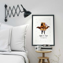 A3 Print Illustration Poster Waschbär Pärchen just married mit Wunschnamen und Hochzeitsdatum A3 Print illustration poster fox with raccoons couple just married with custom names and wedding date p08