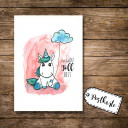 A6 Postkarte Karte Print Illustration Einhorn mit Motto Slogan Sprichwort Spruch Zitat weil du toll bist A6 postcard card print illustration unicorn with quote saying slogan motto quote because you are great pk03