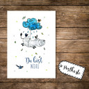 A6 Postkarte Karte Print Nilpferd mit Wolke Vögel und Spruch Du bist woau A6 postcard card print hippo with cloud birds and quote saying you are woau pk15