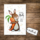 Postkarte Grußkarte Karte Print Illustration Hase und Möhre mit Spruch Ich mag dich volle Möhre postcard greeting card print illustration rabbit and carrot with quote saying i like you full carrot pk81