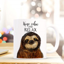 Tasse Becher Kaffeetasse Kaffeebecher Kindertasse Kinderbecher Faultiertasse Faultier mit Spruch keep calm and relax cup mug coffee cup coffee mug children cup children mug sloth with quote saying keep calm and relax ts410