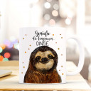 Tasse Becher Kaffeetasse Kaffeebecher Kindertasse Kinderbecher Faultiertasse Faultier mit Spruch Sprichwort Zitat genieße die langsamen Dinge cup mug children cup children mug coffee cup coffee mug sloth with quote saying enjoy the slow things ts411