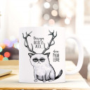 Tasse Becher Kaffeetasse Kaffeebecher Kindertasse Kinderbecher grumpy cat mit Geweih und Spruch deswegen heißt es auch... deine Probleme cup mug coffee cup coffee mug children cup children mug grumpy cat with antlers and quote saying that's why it called.