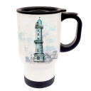 Tasse Becher Thermotasse Thermobecher Thermostasse Thermosbecher maritimer Leuchtturm an der Küste cup mug thermo mug thermo cup maritime light house at the coast tb018