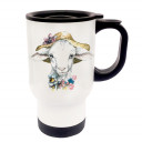 Tasse Becher Thermotasse Thermobecher Thermostasse Thermosbecher Lamm Lämmchen Schaf mit Hut und Blumen cup mug thermo mug thermo cup lamb sheep with hat and flowers tb024