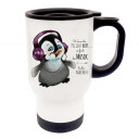 Thermobecher Thermotasse Thermosbecher Thermostasse Pinguin mit Kopfhörer und Spruch wenn die Pflicht ruft... thermo cup thermo mug thermal cup thermal mug penguin with headphones and saying when the duty calls... tb056