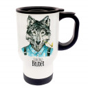 Tasse Becher Thermotasse Thermobecher Thermostasse Thermosbecher Wolf Wolfshund mit Spruch Lieblingsbruder cup mug thermo mug thermo cup wolf wolfhound with saying favourite brother tb26