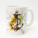 Tasse Becher Kaffeetasse Kaffeebecher Kindertasse Kinderbecher Tasse Anker mit Tau maritim mit Spruch Ankerplatz orange gelb braun cup mug kids cup kids mug coffee cup coffee mug anchor with rope maritime with saying anchorage orange yellow brown ts182