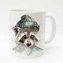 Tasse Becher Kaffeetasse Kaffeebecher Kindertasse Kinderbecher Tasse Waschbär mit Mütze türkis braun cup mug kids cup kids mug coffee cup coffee mug raccoon with cap turquoise brown ts185