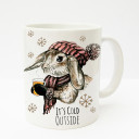 Tasse Becher Kaffeetasse Kaffeebecher Kindertasse Kinderbecher Kaninchen Hase mit Schal Mütze Tee und Spruch it's cold outside cup mug kids cup kids mug coffee cup coffee mug bunny rabbit with scarf cap tea and saying it's cold outside ts195