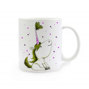 Tasse Einhorn Einhorntasse mit Schmetterling und Punkten grün lila cup unicorn with butterfly and dots green purple ts297