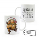 Tasse Eule mit Kopfhörer und Spruch Kopfhörer auf Musik an Welt aus Cup owl with headphones and quote saying headphones on music on world off ts317