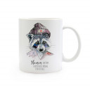 Tasse Waschbär mit Mütze und Spruch Flausen im Kopf Cup raccoon with cap and quote saying nonsense in the head ts326