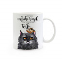 Tasse Becher Kaffeetasse Kaffeebecher Kindertasse Kinderbecher grimmige Katze mit Eule und Spruch Hauptsache der frühe Vogel trinkt nicht meinen Kaffee Cup mug coffee cup coffee mug children mug children cup grim looking cat with owl and saying the main t