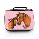 Waschtasche Waschbeutel Kulturbeutel Kosmetiktasche Reisewaschtasche Pferd mit Fohlen Punkten Blumen und Wunschnamen washbag toilet bag sponge bag cosmetics bag travel washbag horse with foal dots flowers and desired name wt114