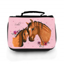 Waschtasche Waschbeutel Kulturbeutel Kosmetiktasche Reisewaschtasche Pferd mit Fohlen Punkten Blumen und Wunschnamen washbag toilet bag sponge bag cosmetics bag travel washbag horse with foal dots flowers and desired name wt114