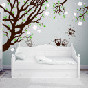 Wandtattoo Kirschbaum mit Eulen Eulchen und Kirschblüten Blüten Wandaufkleber Wandsticker Wandbild Aufkleber Sticker vierfarbig wall decal wall mural wall sticker wall tattoo sticker cherry tree with owls and cherry blossoms quadcolor M1001