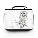 Waschtasche Waschbeutel Kulturbeutel Kosmetiktasche Reisewaschtasche Eule Eulchen Schneeeule mit Schneeflocken Punkte und Wunschnamen washbag toilet bag sponge bag cosmetics bag travel washbag snow owl with snowflakes dots and custom name wt082