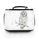 Waschtasche Waschbeutel Kulturbeutel Kosmetiktasche Reisewaschtasche Eule Eulchen Schneeeule mit Schneeflocken und Punkte washbag toilet bag sponge bag cosmetics bag travel washbag snow owl with snowflakes and dots wt083