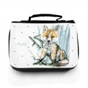 Waschtasche Waschbeutel Kulturbeutel Kosmetiktasche Reisewaschtasche Fuchs im Winterwald mit Punkte und Wunschnamen washbag toilet bag sponge bag cosmetics bag travel washbag fox in winter forest with dots and custom name wt075