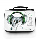 Waschtasche Waschbeutel Kulturbeutel Kosmetiktasche Reisewaschtasche Koala Bär mit Kopfhörer Punkte und Spruch Musik wäscht die Seele frei... washbag toilet bag sponge bag cosmetics bag travel washbag koala bear with headphones dots and saying music washe