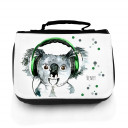 Waschtasche Waschbeutel Kulturbeutel Kosmetiktasche Reisewaschtasche Koala Bär mit Kopfhörer Punkte und Wunschnamen washbag toilet bag sponge bag cosmetics bag travel washbag koala bear with headphones dots and custom name wt077