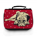 Waschtasche Waschbeutel Kulturbeutel Kosmetiktasche Reisewaschtasche Mops Hund rot weiß gepunktet washbag toilet bag sponge bag cosmetics bag travel washbag pug dog red white doted wt056