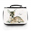 Waschtasche Waschbeutel Kulturbeutel Kosmetiktasche Reisewaschtasche Reh Rehkitz Bambi mit Punkten und Wunschnamen washbag toilet bag sponge bag cosmetics bag travel washbag deer fawn roe with dots and custom name wt066