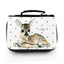 Waschtasche Waschbeutel Kulturbeutel Kosmetiktasche Reisewaschtasche Reh Rehkitz Bambi mit schwarzen Punkten und Wunschnamen washbag toilet bag sponge bag cosmetics bag travel washbag deer fawn roe with black dots and custom name wt066c