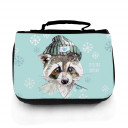 Waschtasche Waschbeutel Kulturbeutel Kosmetiktasche Reisewaschtasche Waschbär mit Schneeflocken Eiskristalle und Spruch It's cold outside washbag toilet bag sponge bag cosmetics bag travel washbag raccoon with snowflakes ice crystals and saying it's cold 