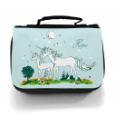 Waschtasche Kosmetiktasche Einhörner auf Weide bei Nacht Wunschname toilet bag unicorns on willow at night desired name wt005