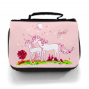 Waschtasche Kosmetiktasche Einhörner auf Weide bei Nacht Wunschname toilet bag unicorns on willow at night desired name wt006