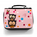 Waschtasche Kosmetiktasche Eulen mit Schmetterling Wunschname toilet bag owls with butterfly desired name wt007