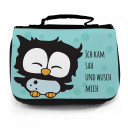 Waschtasche Kosmetiktasche Eule ich kam sah und wusch mich toilet bag owl i cam saw and washed me wt008