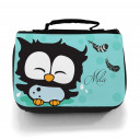 Waschtasche Kosmetiktasche Eulchen mit Federn Punkten und Wunschname toilet bag owl with feathers dots and desired name wt009