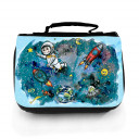 Waschtasche Waschbeutel Kulturbeutel Kosmetiktasche Weltraum Astronat mit Planeten Sonne Mond Sterne Kometen Raketen und Wunschnamen washbag toilet bag sponge bag cosmetics bag travel washbag outer space with astronaut planets sun moon stars comets rocket