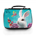 Waschtasche Waschbeutel Kulturbeutel Kosmetiktasche Reisewaschtasche Hase Häschen mit Hortensia Vogel und Wunschnamen washbag toilet bag sponge bag cosmetics bag travel washbag bunny with hortensia bird and custom name wt125