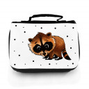 Waschtasche Waschbeutel Kulturbeutel Kosmetiktasche Reisewaschtasche Waschbär mit Punkten und Wunschnamen washbag toilet bag sponge bag cosmetics bag travel washbag raccoon with dots and desired name wt132