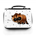 Waschtasche Waschbeutel Kulturbeutel Kosmetiktasche Reisewaschtasche Waschbär mit Punkten und Wunschnamen washbag toilet bag sponge bag cosmetics bag travel washbag raccoon with dots and desired name wt132