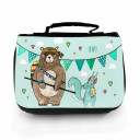 Waschtasche Waschbeutel Kulturbeutel Kosmetiktasche Reisewaschtasche Boho Bär mit Eichhörnchen und Wunschnamen washbag toilet bag sponge bag cosmetics bag travel washbag boho bear with squirrel and custom name wt137