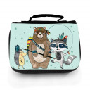 Waschtasche Waschbeutel Kulturbeutel Kosmetiktasche Reisewaschtasche Boho Bär mit Waschbär Igel und Wunschnamen washbag toilet bag sponge bag cosmetics bag travel washbag boho bear with raccoon hedgehog and custom name wt148