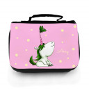 Waschtasche Waschbeutel Kulturbeutel Kosmetiktasche Reisewaschtasche Einhorn pink grün mit Schmetterling und Wunschnamen washbag toilet bag sponge bag cosmetics bag travel washbag unicorn pink green with butterfly and custom name wt149