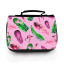 Waschtasche Waschbeutel Kulturbeutel Kosmetiktasche Reisewaschtasche Federn mit Flamingo pink grün washbag toilet bag sponge bag cosmetics bag travel washbag feathers with flamingo pink green wt150