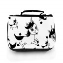 Waschtasche Waschbeutel Kulturbeutel Kosmetiktasche Reisewaschtasche Einhörner und Sterne schwarz weiß Washbag toilet bag sponge bag cosmetics bag travel washbag unicorns and stars black white wt151