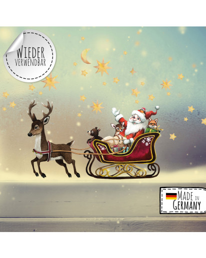 Fensterbild Weihnachtsmann Mit Maus – Selbstklebend, Wiederverwendbar, Handgemalt Von Kristin Franke