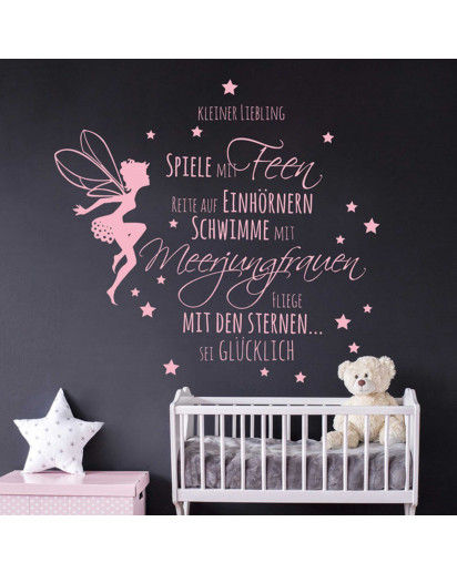 Wandtattoo Zitat Spruch kleiner Liebling... mit Fee und Sternen M2014